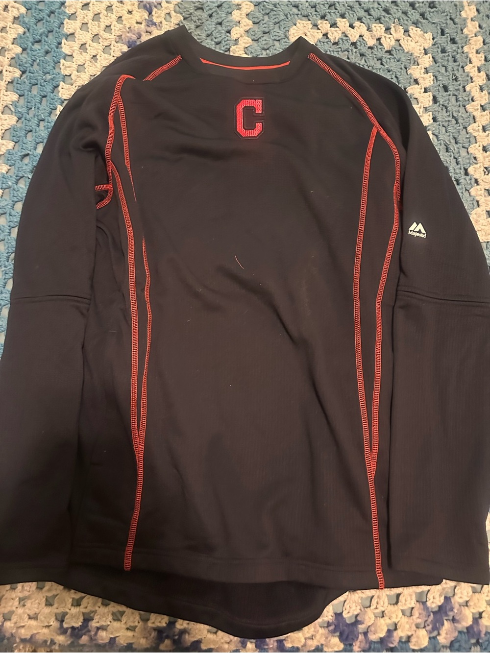 Cleveland Guardians Long Sleeve Athletic Top with Red Stitching and 'C' Detail